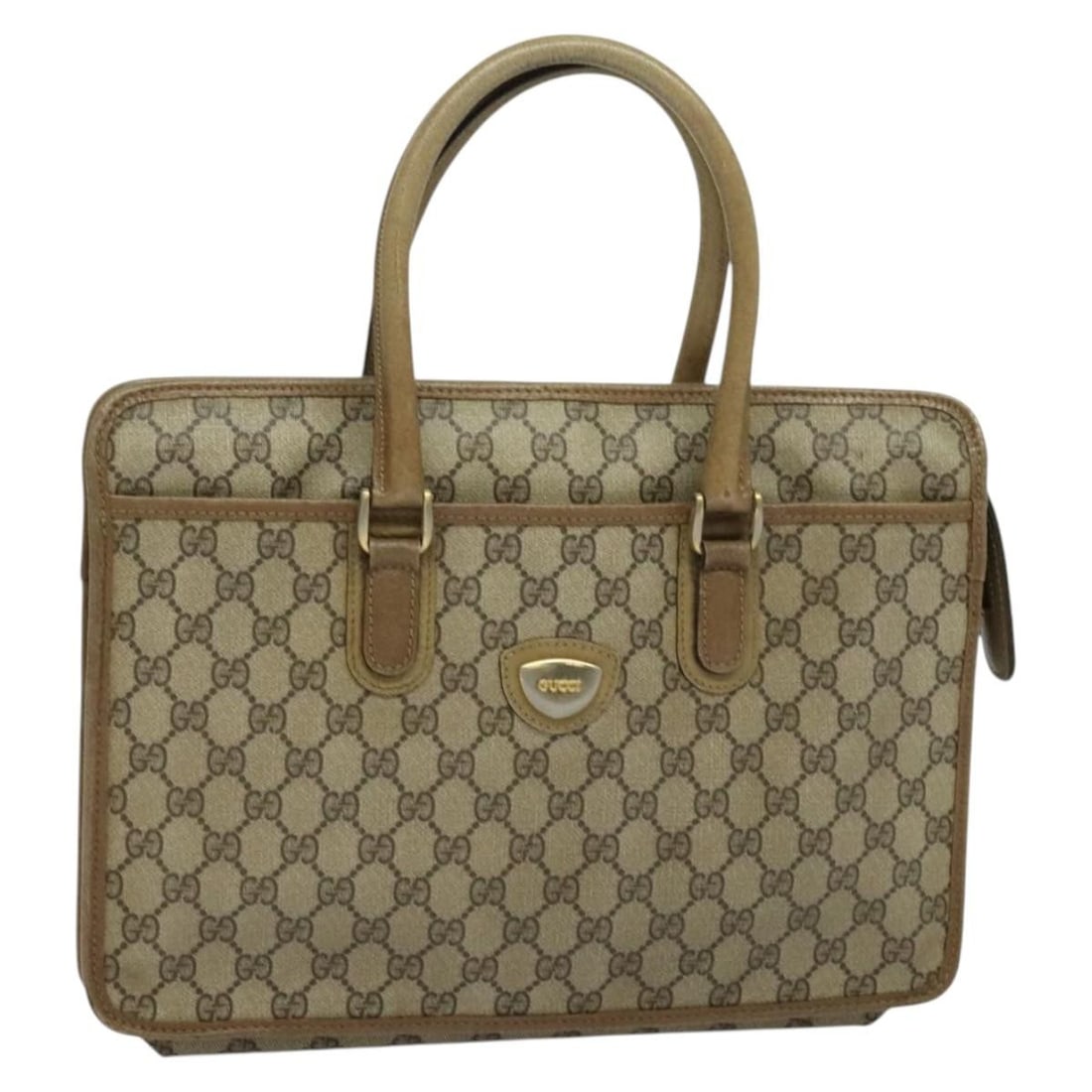 GUCCI GG Supreme Vintage Hand Bag Beige Gold PVC Leather Auth: GUCCI GG Supreme Vintage Hand Bag Beige Gold PVC Leather Auth This vintage GUCCI GG Supreme Hand Bag showcases a chic beige and gold color palette, crafted from durable PVC leather and GG canvas. With