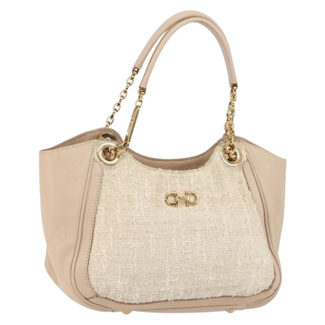 Salvatore Ferragamo Gancini Wool Tote Handbag Beige Gold Italy: Salvatore Ferragamo Gancini Wool Tote Handbag Beige Gold Italy Salvatore Ferragamo Gancini tote bag in beige and gold wool with suede trim, made in Italy. This women's bag is offered without the origi