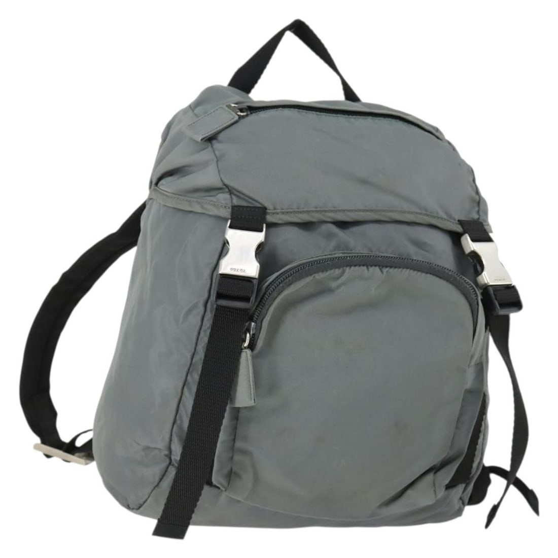 Gray Nylon Women's Backpack by Prada Silver Tone Italy BA10134: Gray Nylon Women's Backpack by Prada Silver Tone Italy BA10134 This PRADA backpack features a gray and silver nylon exterior. Designed for women, it is made in Italy and offers a spacious interior wit