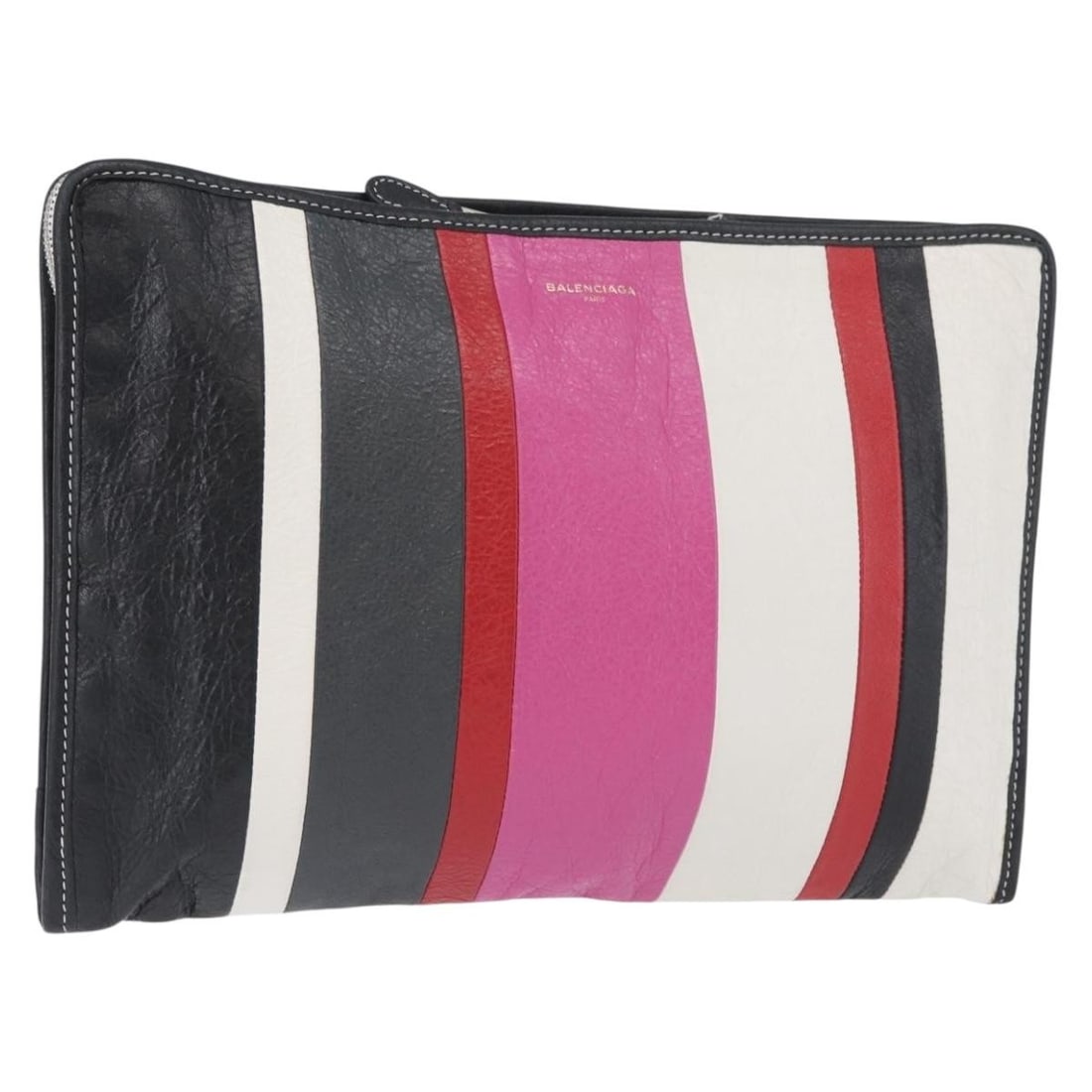 Balenciaga Multicolor Leather Clutch with Silver Accents Womens 443658: Balenciaga Multicolor Leather Clutch with Silver Accents Womens 443658 This Balenciaga clutch bag features a multicolor and silver leather exterior, offering a bold and stylish accessory for women. Th