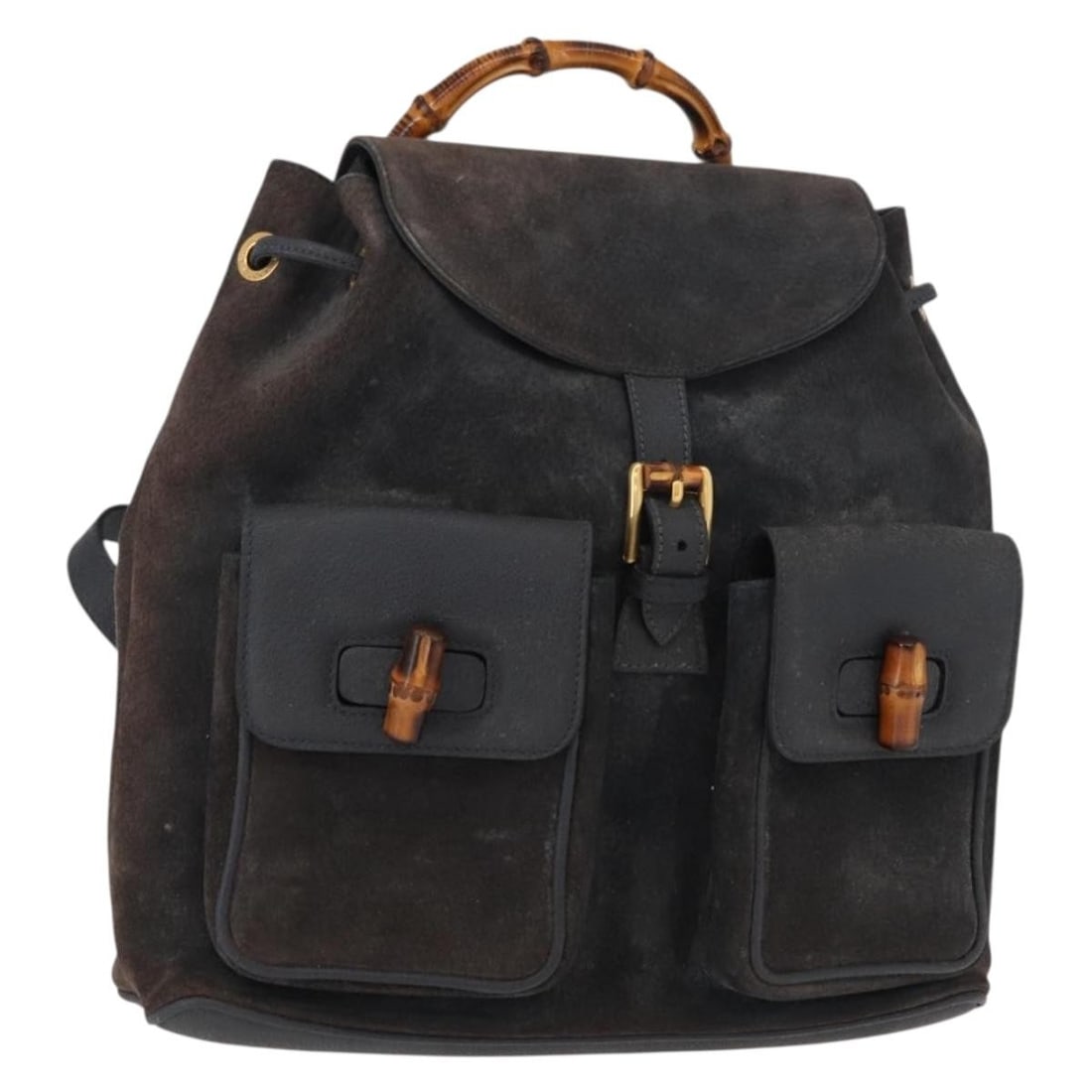 GUCCI Bamboo Suede Backpack Navy Gold 003 2058 0016 Authentic: GUCCI Bamboo Suede Backpack Navy Gold 003 2058 0016 Authentic This luxurious GUCCI Bamboo Backpack is crafted from premium suede in a stunning navy and gold color scheme. Measuring approximately 11.8 