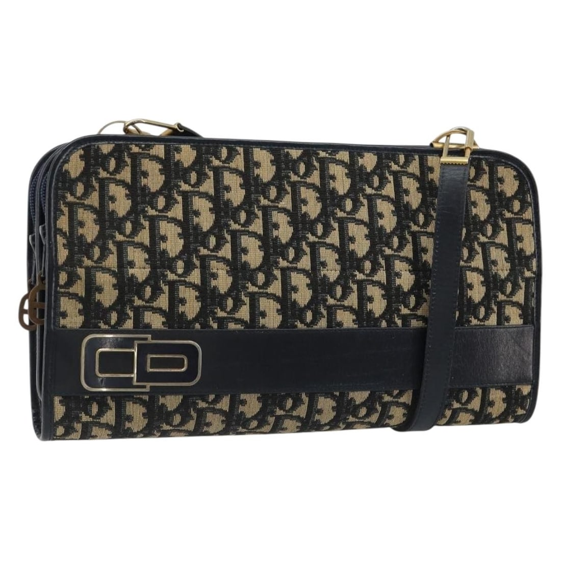 Christian Dior Navy Gold Trotter Canvas Shoulder Bag France: Christian Dior Navy Gold Trotter Canvas Shoulder Bag France Christian Dior Trotter Canvas shoulder bag in navy and gold, made in France. This women's bag features Trotter Canvas exterior material and 