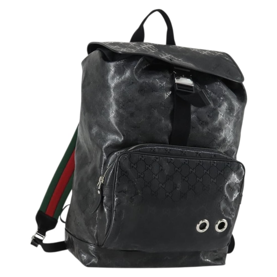Gucci 347984 GG Canvas Backpack Black Silver Italy: Gucci 347984 GG Canvas Backpack Black Silver Italy This Gucci GG canvas backpack is presented in black and silver with a structured backpack style. It was made in Italy and identified with product no.