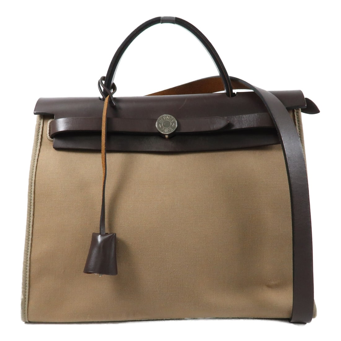 Hermes Herbag PM 2 Way Shoulder Bag Canvas Calfskin Etoupe PHW (1 of 18)