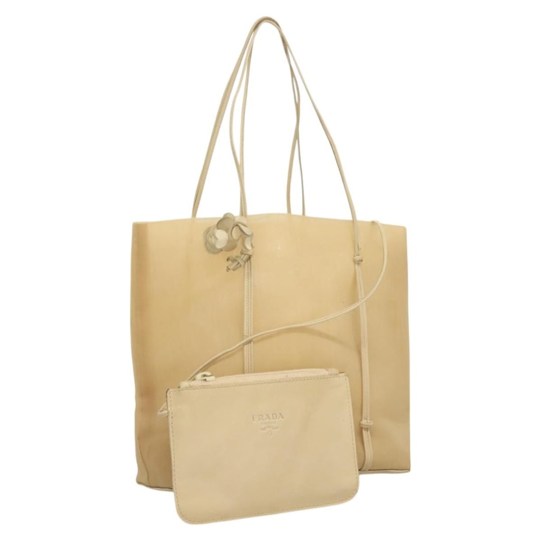 Prada beige nylon women s handbag with card and pouch: Prada beige nylon women s handbag with card and pouch This PRADA handbag is crafted from beige nylon and designed for women. Made in Italy, it features a compact silhouette with approximate dimensions