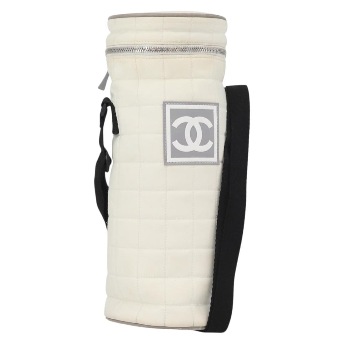 CHANEL Sports Line Nylon Shoulder Bag Water Bottle Holder White Silver: CHANEL Sports Line Nylon Shoulder Bag Water Bottle Holder White Silver CHANEL sports line water bottle holder bag in white and silver nylon, presented as a shoulder bag. It was made in France and feat