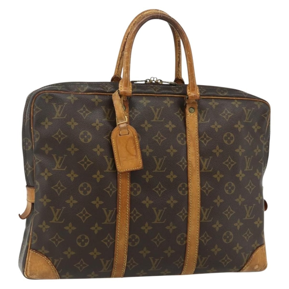 Louis Vuitton Monogram Canvas Business Bag M53361 with Name Tag: Louis Vuitton Monogram Canvas Business Bag M53361 with Name Tag This LOUIS VUITTON Monogram Porte Documents Voyage business bag is crafted from signature Monogram Canvas and features a classic monogra