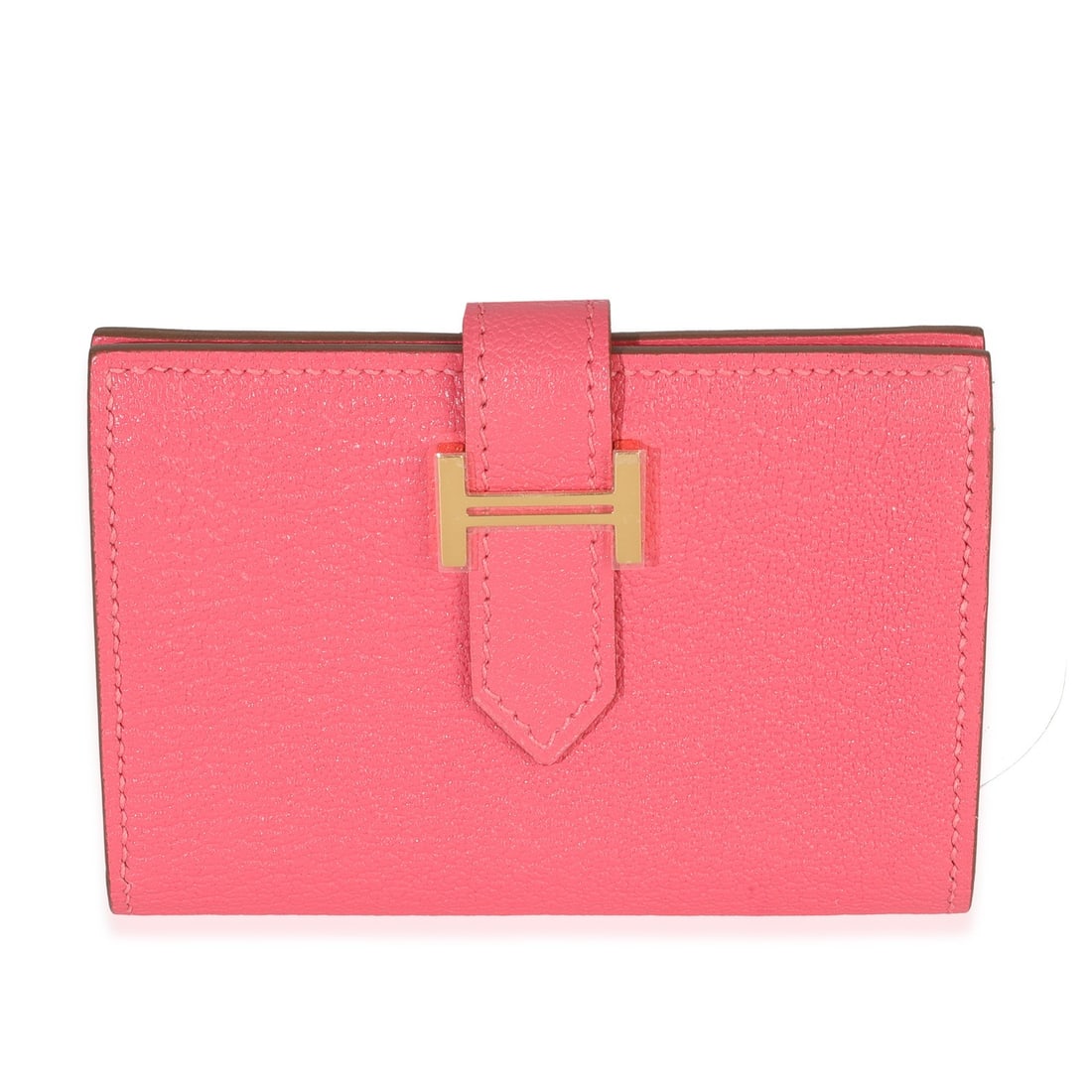 Hermes Bearn Card Holder Wallet Chevre Mysore Rose Lipstick Gold Tone (1 of 8)