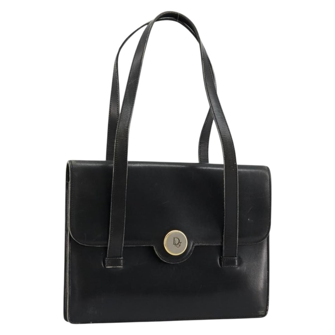 Black Gold Leather Christian Dior Handbag France: Black Gold Leather Christian Dior Handbag France This Christian Dior women's handbag is crafted from black and gold leather and was made in France. The bag features a handle drop of approximately 7.1 