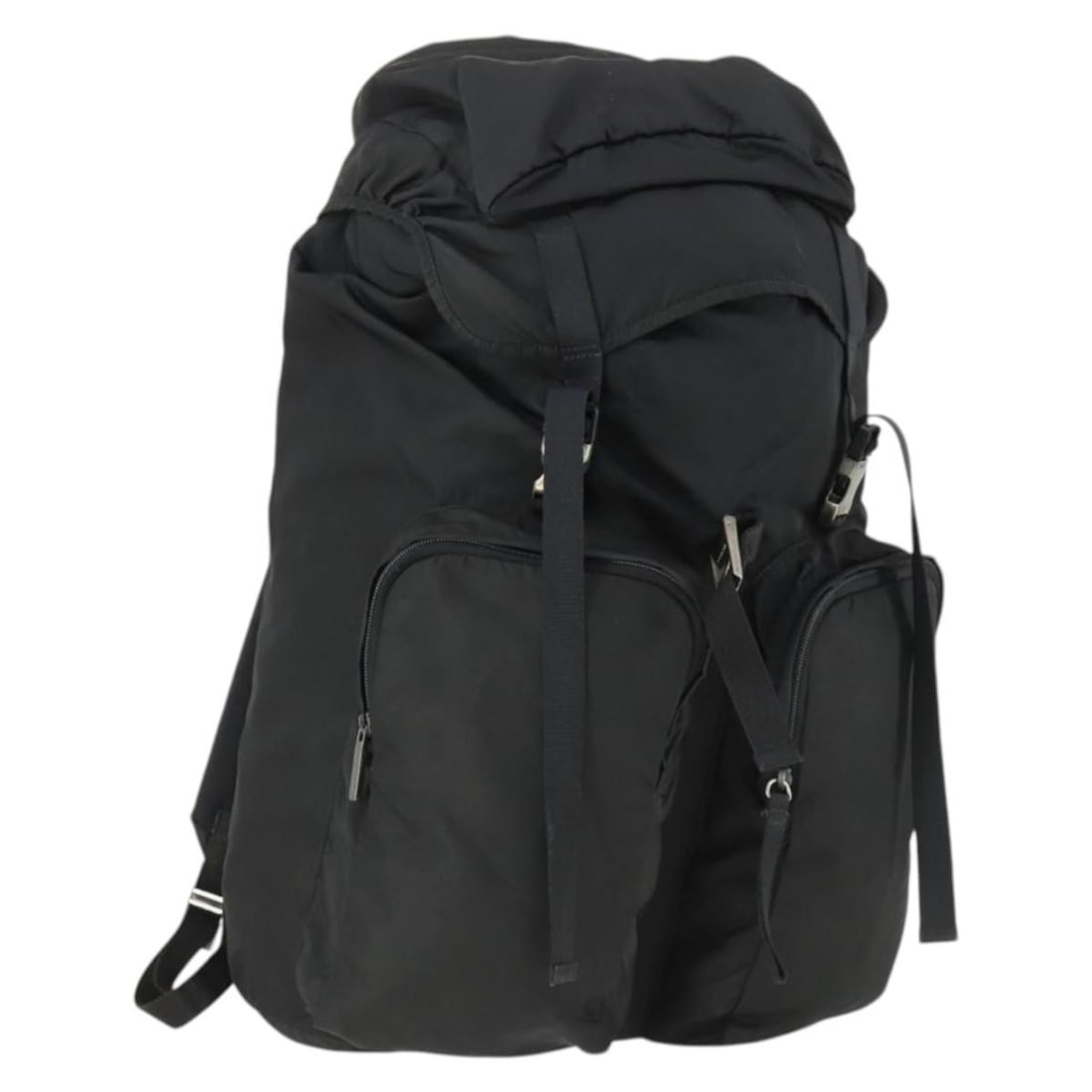 PRADA Black Nylon Backpack Silver Tone Hardware Italy: PRADA Black Nylon Backpack Silver Tone Hardware Italy Prada black and silver nylon backpack made in Italy. It features a structured backpack style and comes with only the item shown in the photo; no i