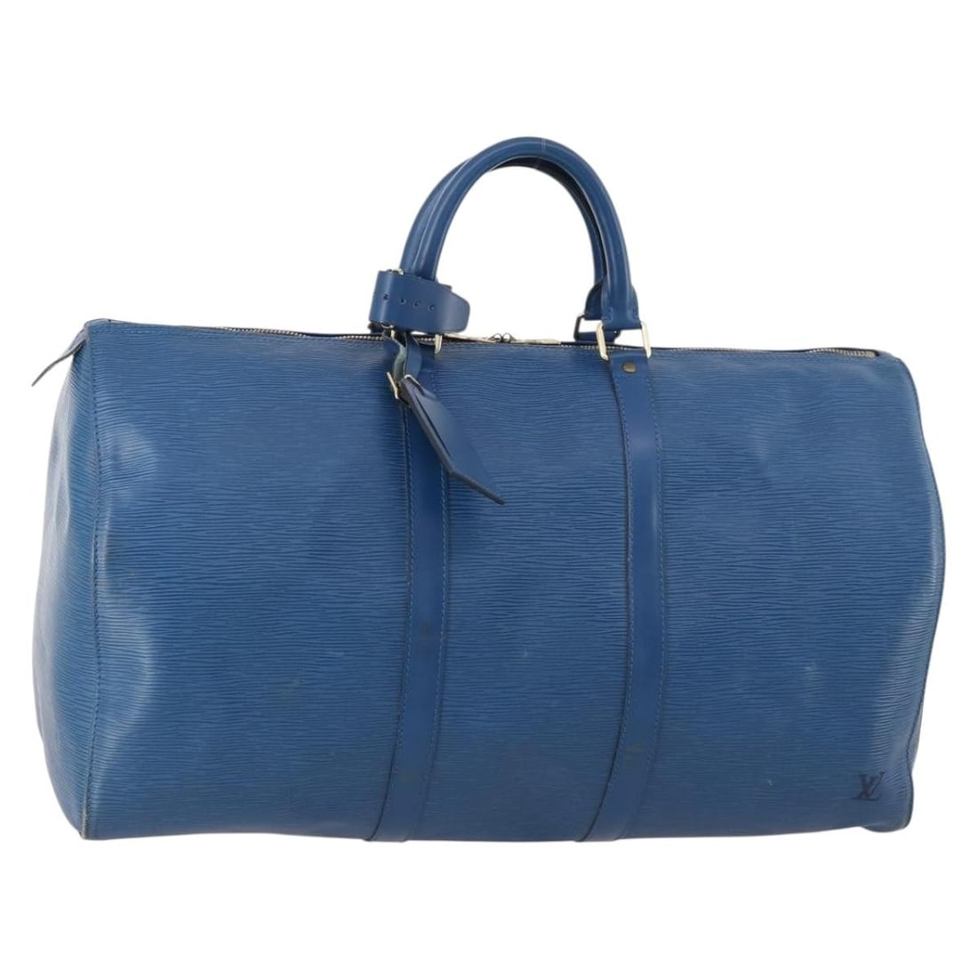 Blue Epi Leather Boston Bag Louis Vuitton Keepall 50 M42965: Blue Epi Leather Boston Bag Louis Vuitton Keepall 50 M42965 Louis Vuitton Epi Keepall 50 Boston Bag in blue Epi leather, made in France. This bag includes a name tag and powanie accessory, and is iden
