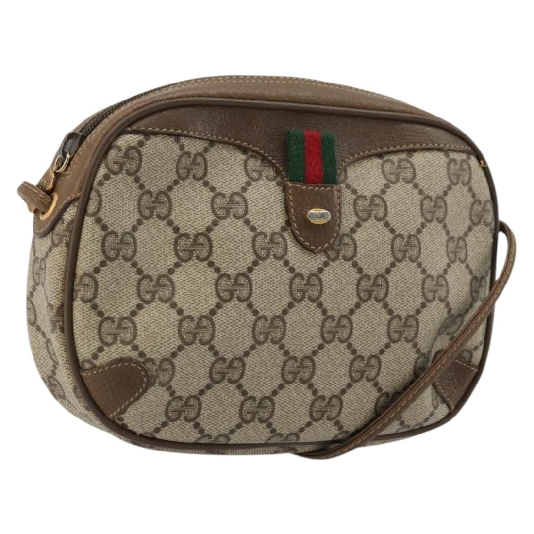 Gucci Sherry Line beige gold shoulder bag PVC leather 89 02 066: Gucci Sherry Line beige gold shoulder bag PVC leather 89 02 066 This GUCCI GG Supreme Web Sherry Line shoulder bag features a beige and gold exterior crafted from PVC leather and GG canvas. The bag me