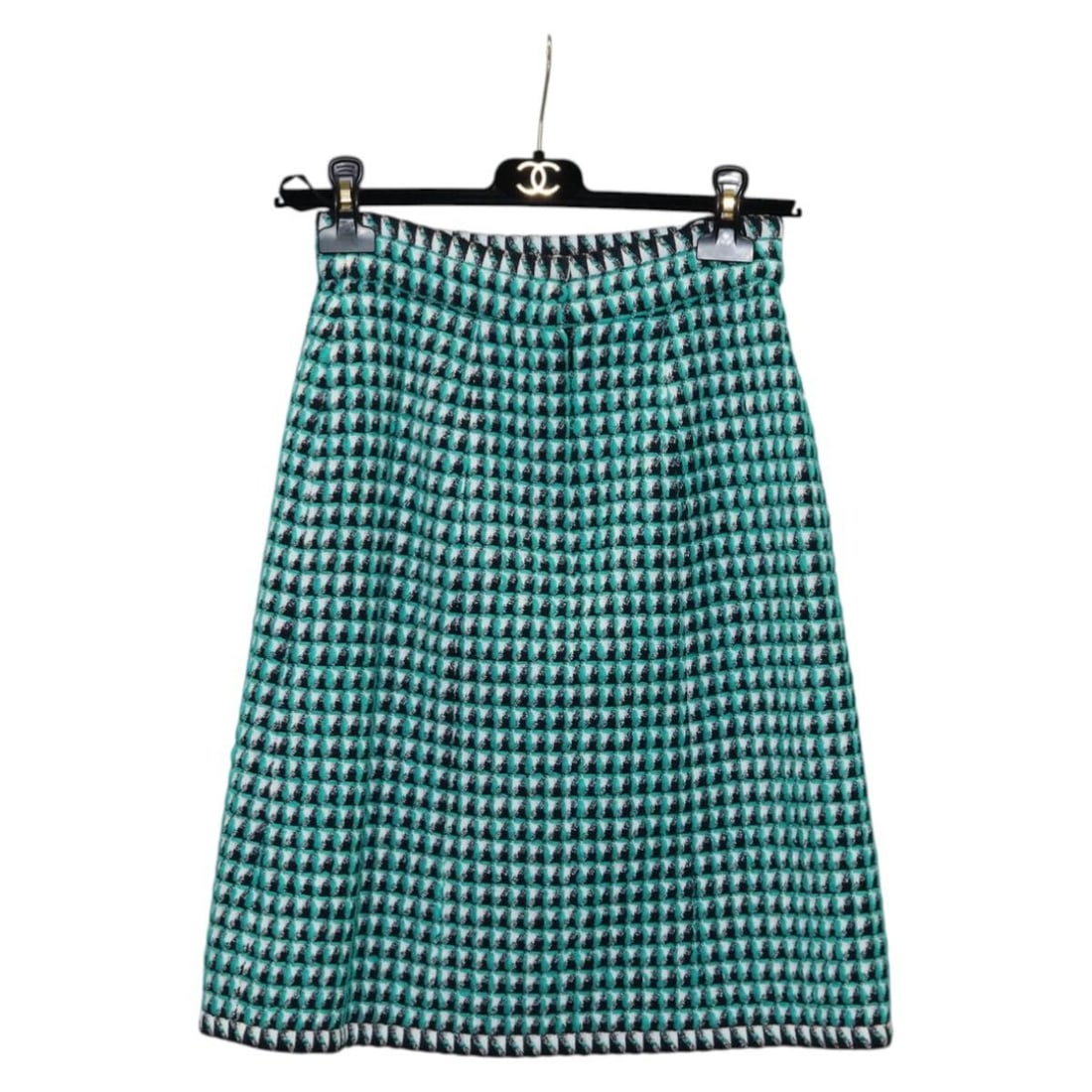 CHANEL CC Green Black Tweed Wool Skirt France (1 of 18)