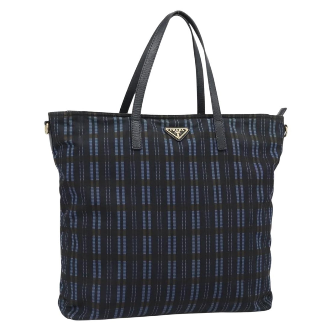 PRADA Nylon Tote Handbag Navy with Gold Tone Hardware: PRADA Nylon Tote Handbag Navy with Gold Tone Hardware Prada tote bag in navy nylon with gold tone exterior details. Made in Italy, this women's bag has a structured tote style with a handle drop of ap
