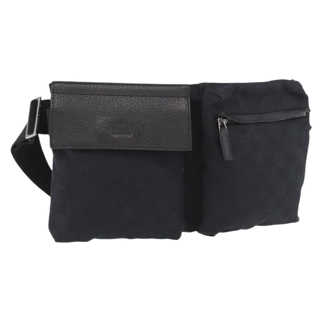 Gucci 28566 GG Canvas Belt Bag Black Silver: Gucci 28566 GG Canvas Belt Bag Black Silver Gucci waist bag in GG Canvas with a black and silver colorway, made in Italy. Designed for women, it features a compact silhouette with an adjustable should