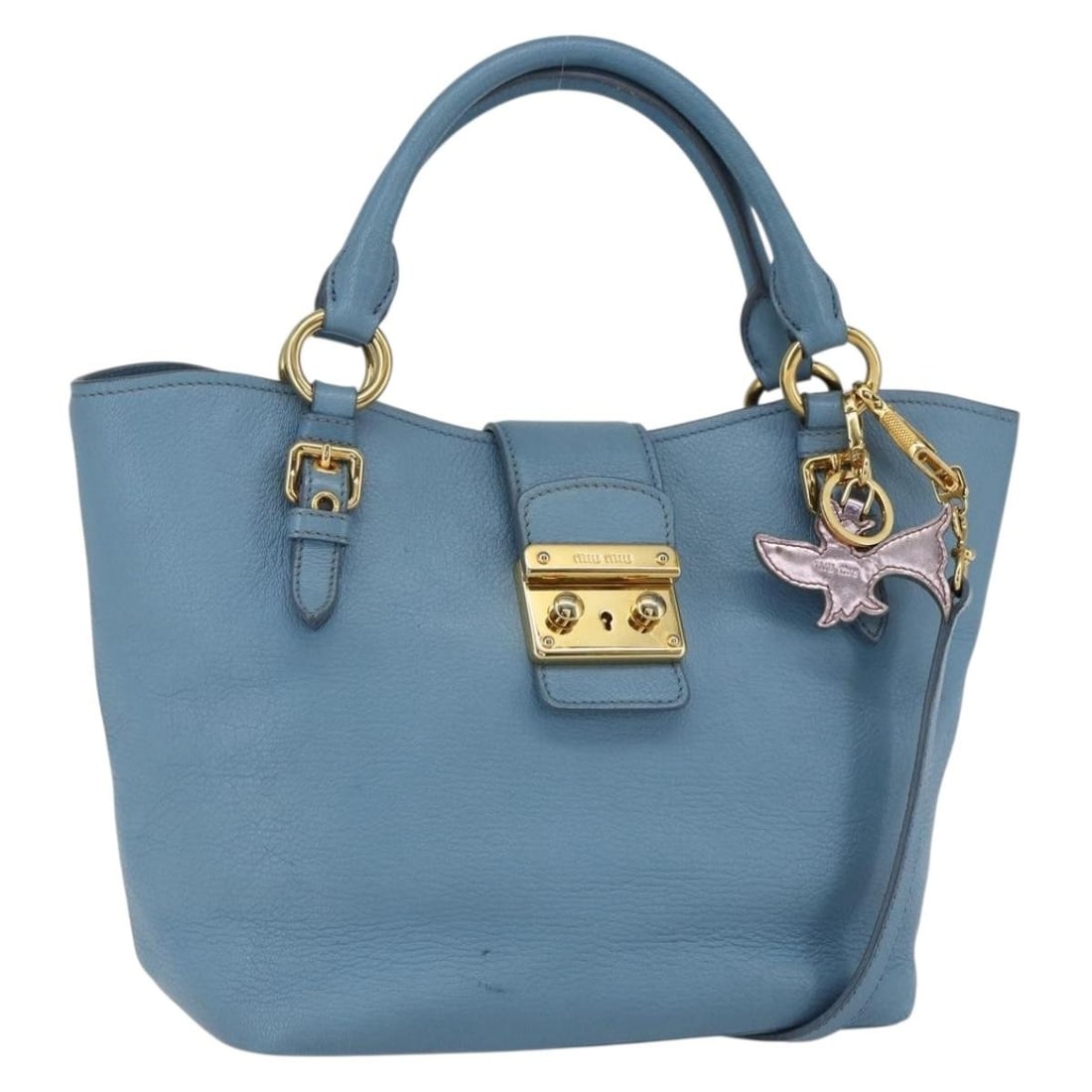 Miu Miu Leather Hand Bag Blue Gold Auth BA8214 Italy: Miu Miu Leather Hand Bag Blue Gold Auth BA8214 Italy This authentic Miu Miu handbag combines elegance and functionality with its stunning blue and gold leather exterior. Crafted in Italy, this stylish