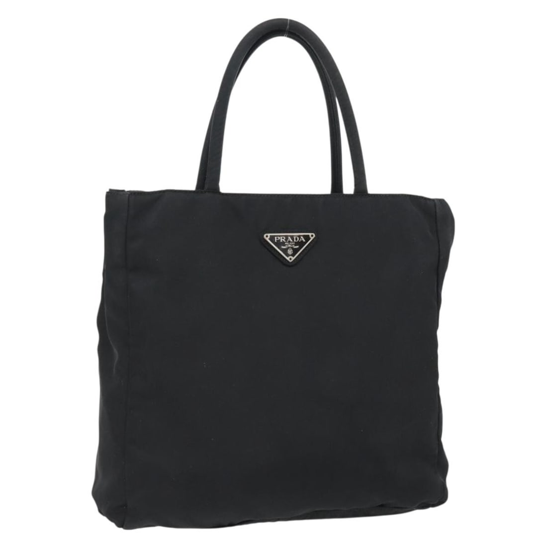 PRADA Black Nylon Hand Bag Silver Tone Made in Italy: PRADA Black Nylon Hand Bag Silver Tone Made in Italy Authentic Prada women's hand bag in black nylon with silver-tone accents, made in Italy. This bag is offered without the original box or dust bag a