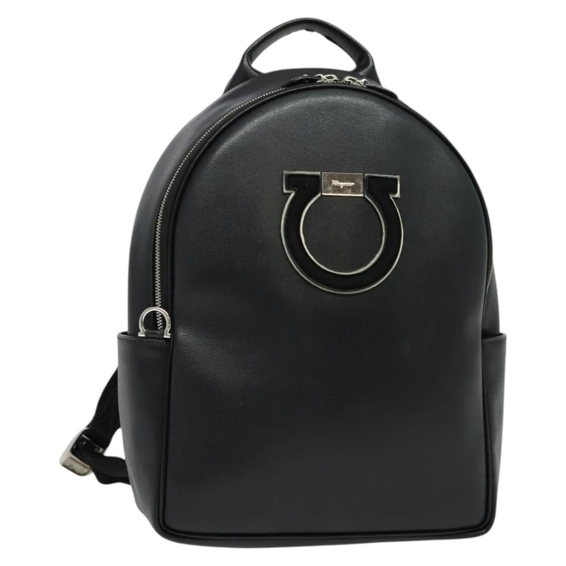 Leather backpack Salvatore Ferragamo Gancini black silver Italy (1 of 18)