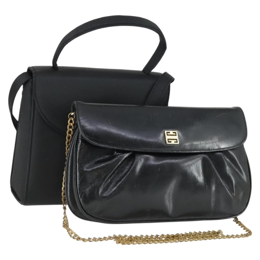 Givenchy black leather handbag with shoulder strap: Givenchy black leather handbag with shoulder strap This is a bundle set of two Givenchy women's handbags crafted from black leather. Both bags are made in Italy and feature a classic hand bag style. P