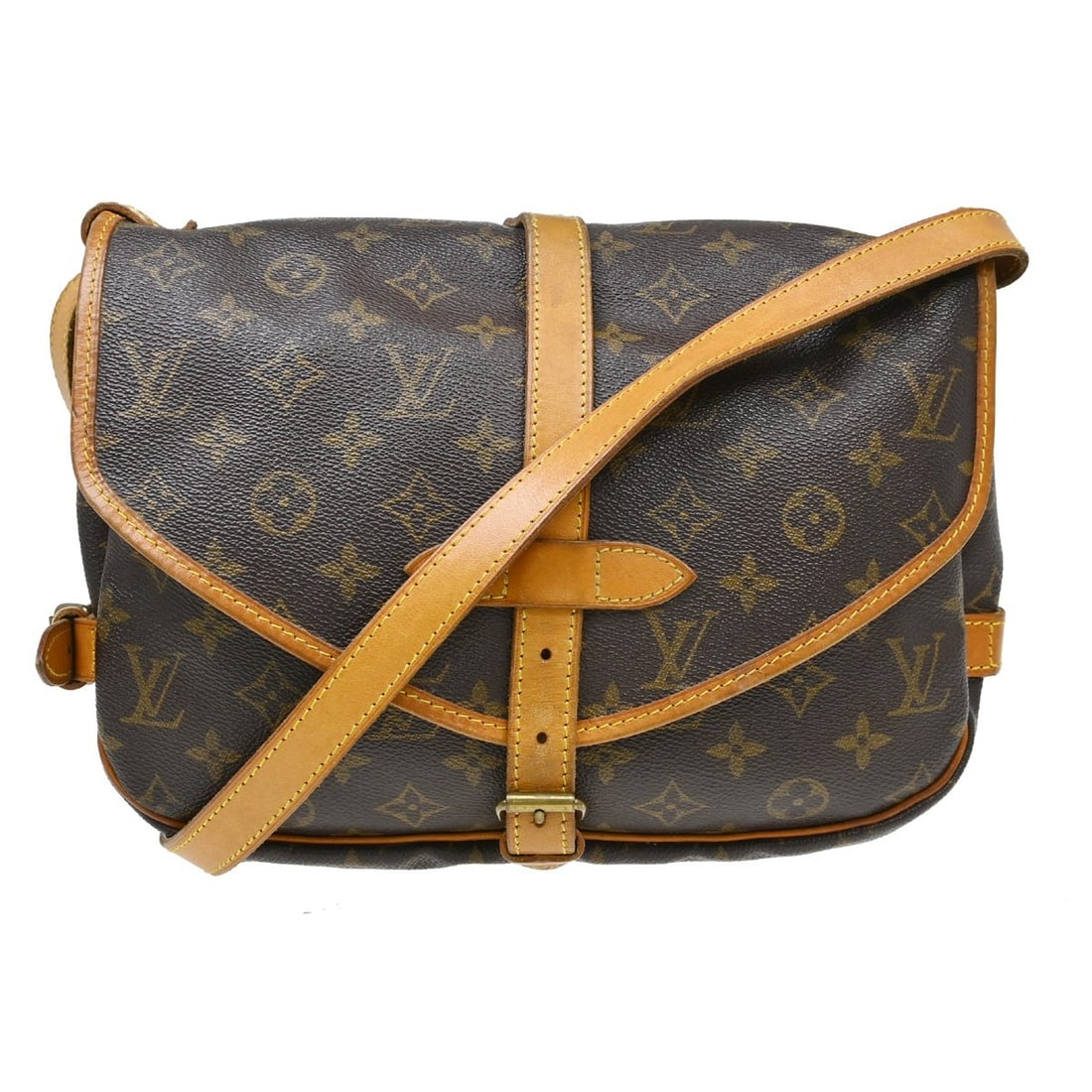 Louis Vuitton Saumur 30 Monogram Shoulder Bag M42256 AR0952: Louis Vuitton Saumur 30 Monogram Shoulder Bag M42256 AR0952 Vintage Louis Vuitton Saumur 30 messenger shoulder bag in brown Monogram canvas with leather trim. This women's medium bag features a brown 