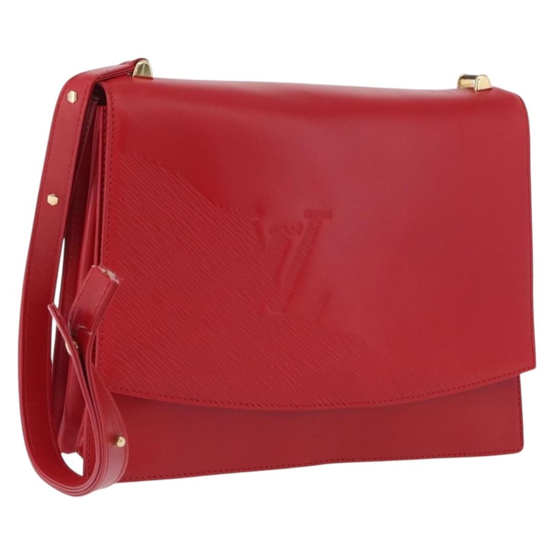 Louis Vuitton Delph Red Leather Shoulder Bag M63937: Louis Vuitton Delph Red Leather Shoulder Bag M63937 This Louis Vuitton Opera line Delph shoulder bag in red leather is designed for women and crafted in France. The bag shows significant signs of use,