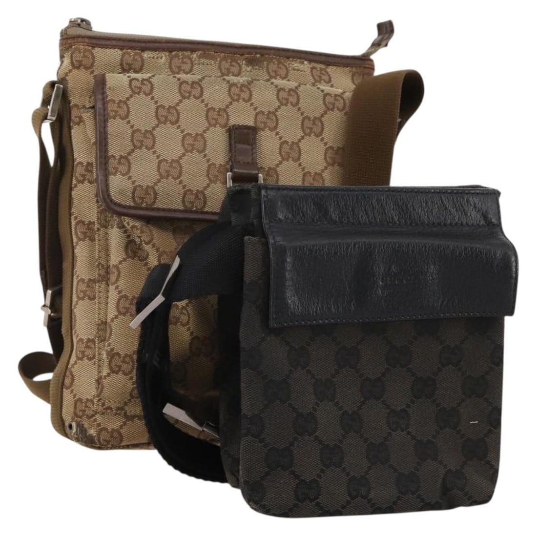 2 Piece Gucci GG Canvas Shoulder Bag Set Beige Black Italy (1 of 17)