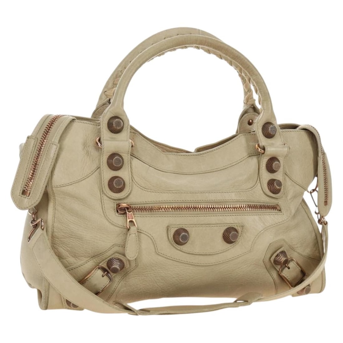 Balenciaga Giant City 2way Leather Handbag Ivory Gold Tone Strap Mirror (1 of 18)
