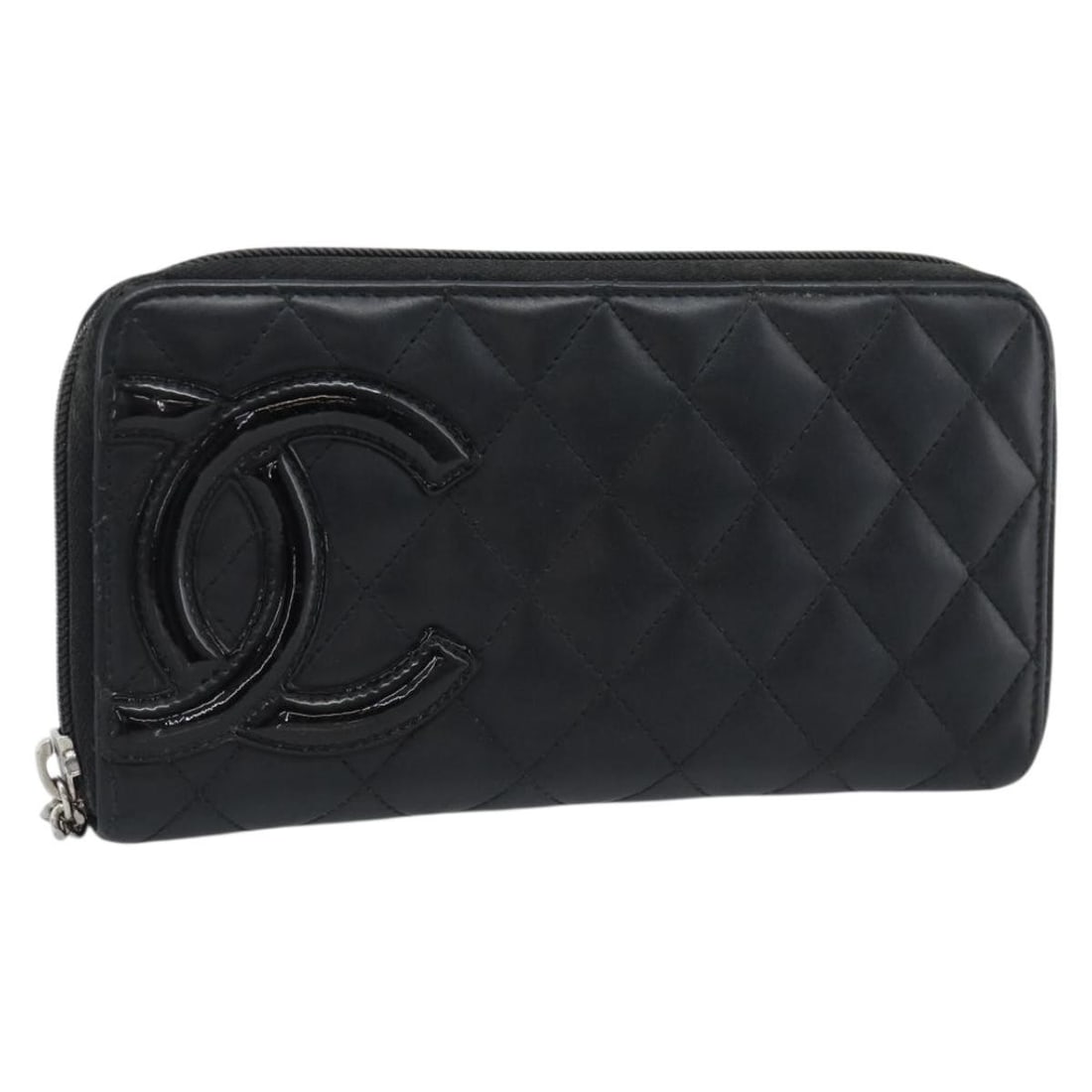 CHANEL Cambon Line Matelasse Leather Long Wallet Black Silver: CHANEL Cambon Line Matelasse Leather Long Wallet Black Silver Chanel Matelasse Cambon Line long wallet in black leather with silver-tone CC detail. Made in Spain, this wallet measures approximately W1