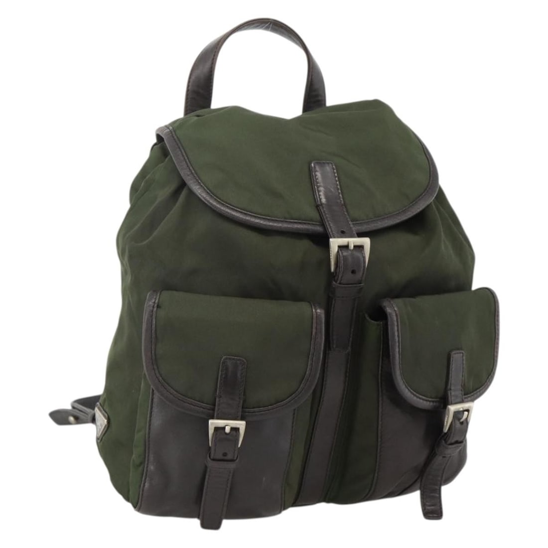 PRADA Nylon Backpack in Green with Silver Tone Guarantee Card: PRADA Nylon Backpack in Green with Silver Tone Guarantee Card Authentic Prada women's backpack in green nylon with silver-tone accents, made in Italy. This backpack includes the guarantee card and sho