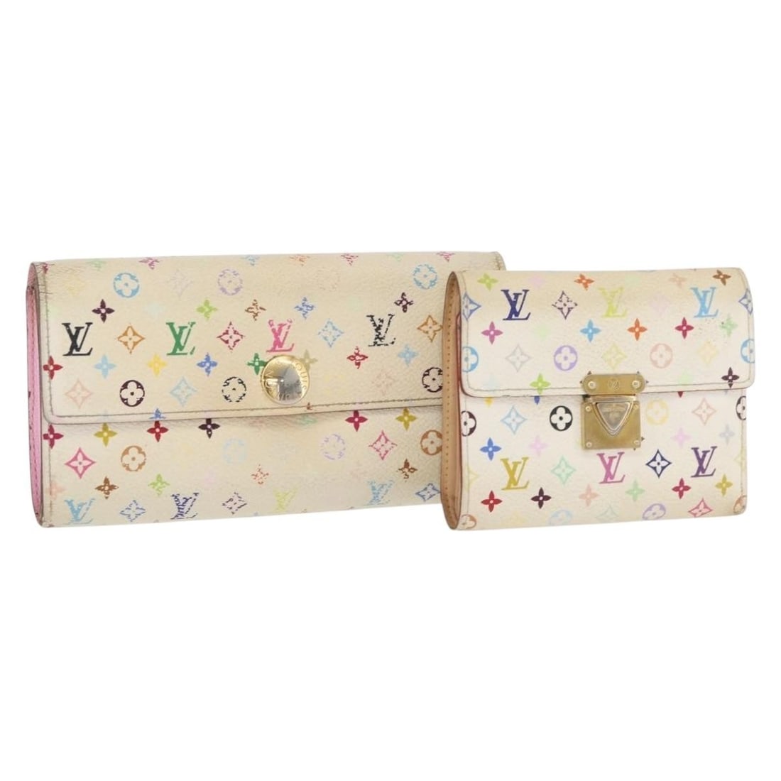 Louis Vuitton White Monogram Multicolor Canvas Wallet Set: Louis Vuitton White Monogram Multicolor Canvas Wallet Set This is a set of two Louis Vuitton Monogram Multicolor wallets in white, crafted from Monogram Multicolor canvas. Designed for women and made 