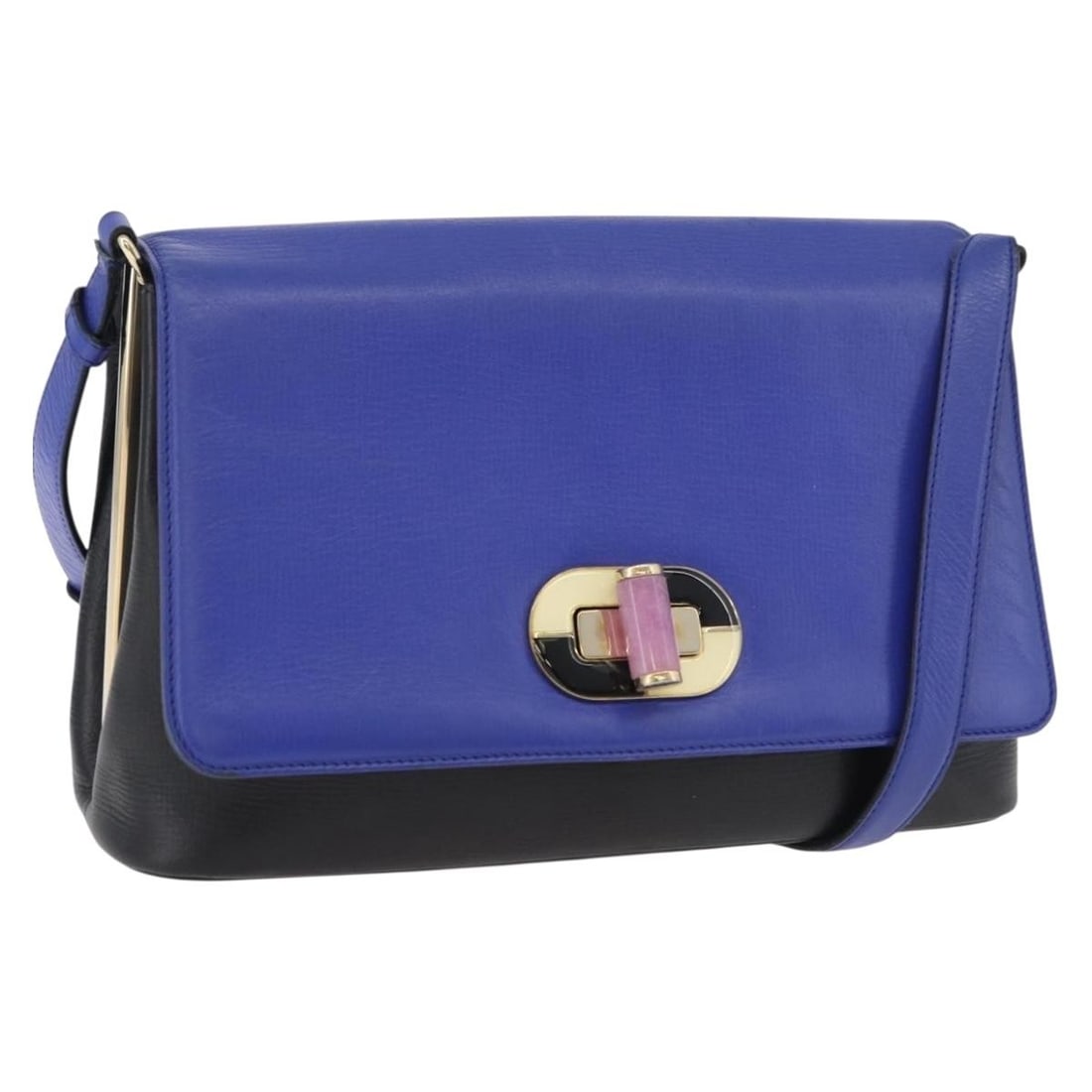 BVLGARI Isabella Rossellini Blue Leather Shoulder Bag Gold Tone (1 of 18)