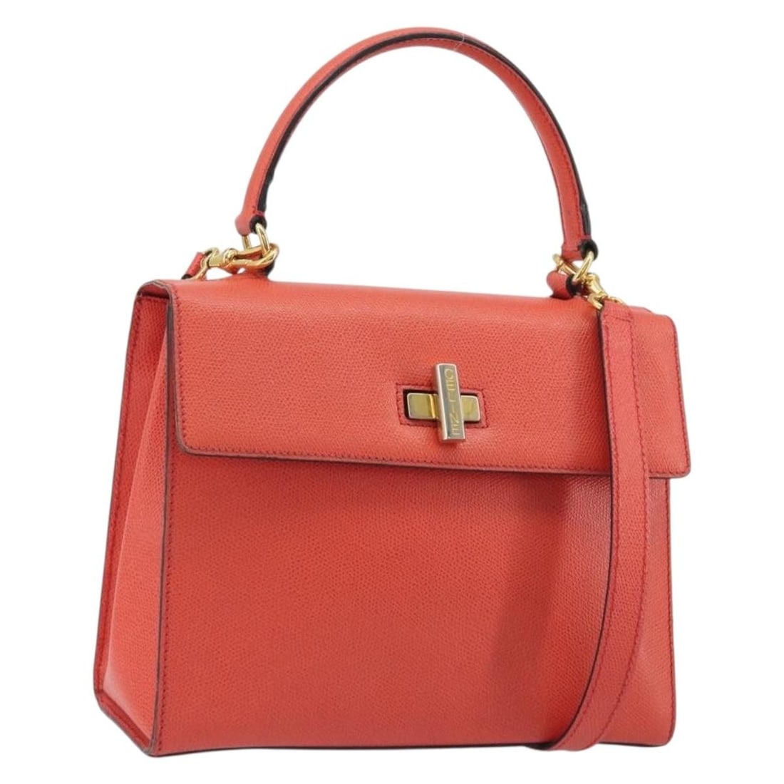 CELINE Red Leather 2way Hand Bag with Shoulder Strap: CELINE Red Leather 2way Hand Bag with Shoulder Strap CELINE leather hand bag in red and gold, made in Italy. This women's 2-way style comes with a shoulder strap and measures approximately 25 cm W x 2