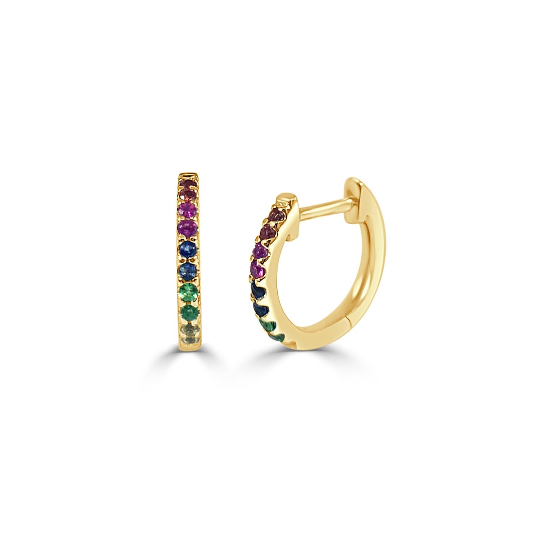 Sabrina Designs 14k Yellow Gold Rainbow Sapphire Huggie Earrings: Sabrina Designs 14k Yellow Gold Rainbow Sapphire Huggie Earrings These stunning 14k Yellow Gold Huggie Earrings feature a vibrant array of multicolor sapphires, adding a pop of color to any outfit. De