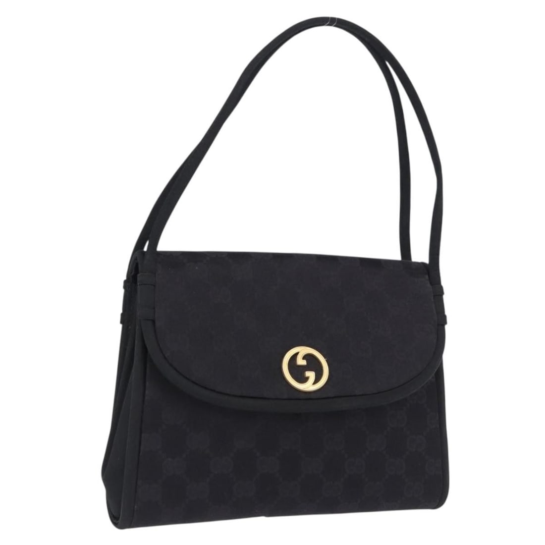 Gucci GG Canvas Nylon Handbag Black Gold Tone Italy: Gucci GG Canvas Nylon Handbag Black Gold Tone Italy Gucci hand bag in black and gold with nylon/GG canvas construction, made in Italy. The bag measures approximately W22 cm x H16 cm x D3 cm, with a ha