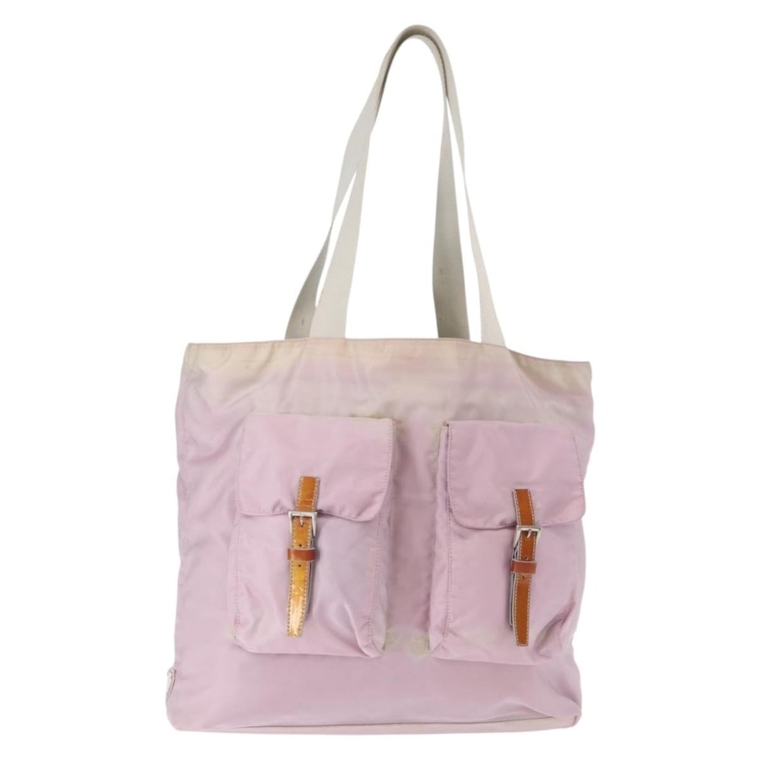 Prada Pink Silver Nylon Tote with Guarantee Card: Prada Pink Silver Nylon Tote with Guarantee Card This PRADA tote bag is crafted from durable pink and silver nylon, offering a stylish and practical accessory for everyday use. Made in Italy, the bag 