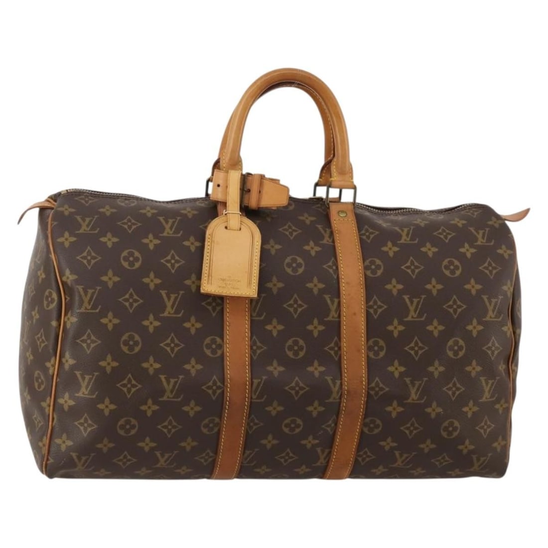 Louis Vuitton M41428 Keepall 45 Monogram Canvas Boston Bag: Louis Vuitton M41428 Keepall 45 Monogram Canvas Boston Bag Louis Vuitton Monogram Keepall 45 Boston Bag in Monogram Canvas, made in France. It comes with a name tag and powanie accessory. The bag meas
