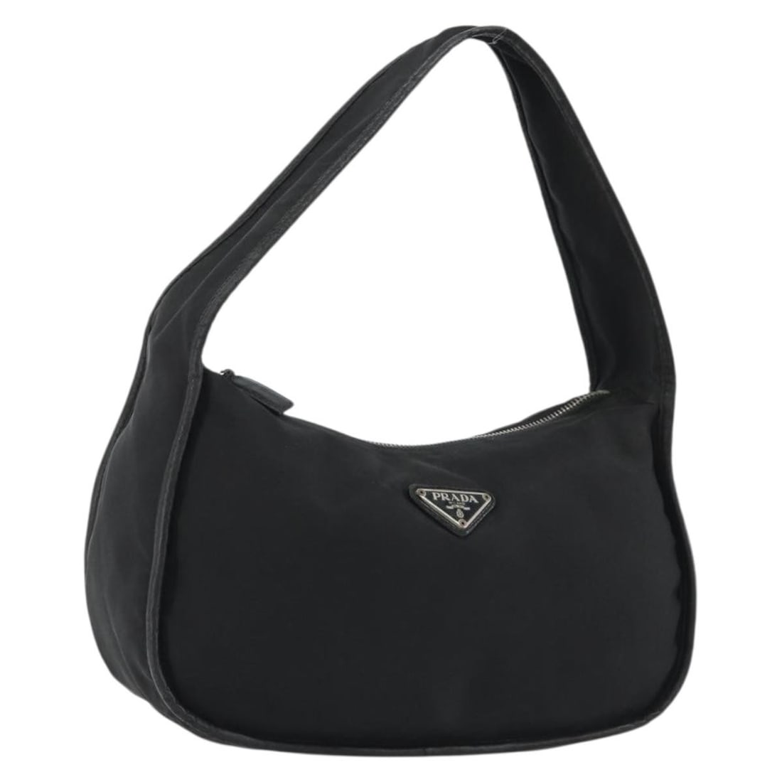 PRADA Black Nylon Shoulder Bag Silver Tone Hardware: PRADA Black Nylon Shoulder Bag Silver Tone Hardware Prada shoulder bag in black and silver nylon, made in Italy. The bag has a shoulder strap with an adjustable drop and comes with the item shown in t