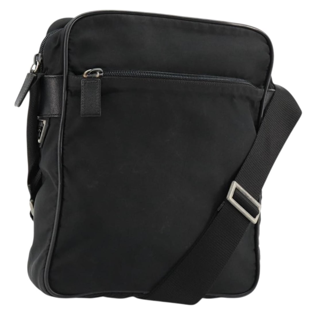 Prada Black Nylon Shoulder Bag Silver Tone Hardware Made in Italy: Prada Black Nylon Shoulder Bag Silver Tone Hardware Made in Italy PRADA shoulder bag in black and silver nylon, made in Italy. It features an approximate size of W23 x H27 x D6 cm and a shoulder drop 