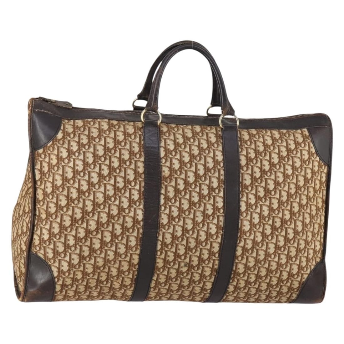 Christian Dior Boston Bag in Beige Gold Trotter Canvas: Christian Dior Boston Bag in Beige Gold Trotter Canvas A Christian Dior Boston bag in beige and gold Trotter canvas, made in France. The bag has a handle drop of approximately 12 cm and shows heavy us