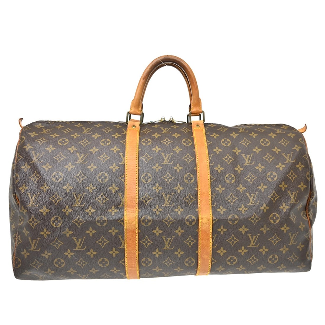 Louis Vuitton Keepall 55 Monogram Canvas Duffle Bag M41424: Louis Vuitton Keepall 55 Monogram Canvas Duffle Bag M41424 Louis Vuitton Keepall 55 travel handbag in Monogram canvas and leather, designed in a duffle style with a zip closure and double handles. Thi
