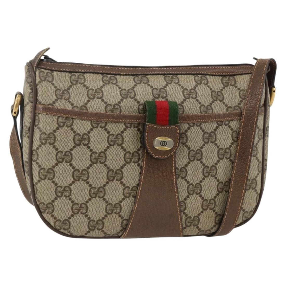 Gucci Shoulder Bag GG Supreme Web Sherry Line Beige PVC Leather Italy: Gucci Shoulder Bag GG Supreme Web Sherry Line Beige PVC Leather Italy This GUCCI GG Supreme Web Sherry Line shoulder bag features a beige and gold PVC leather and GG canvas exterior. The bag is design