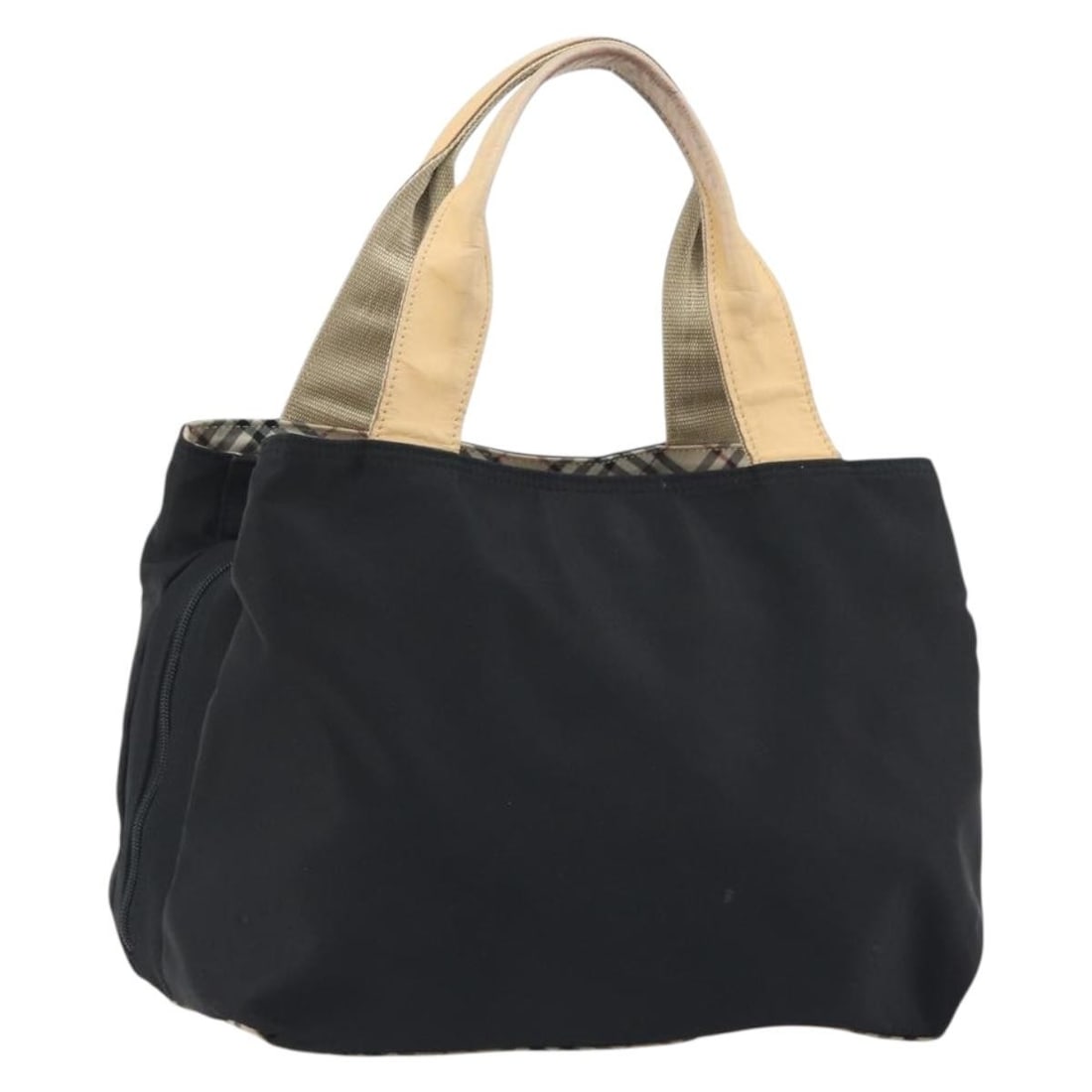 Burberry Black Nylon Handbag with Silver Tone Hardware: Burberry Black Nylon Handbag with Silver Tone Hardware Burberry hand bag in black and silver nylon. The bag measures approximately 30 cm W x 28 cm H x 18 cm D, with a handle drop of approximately 17 c