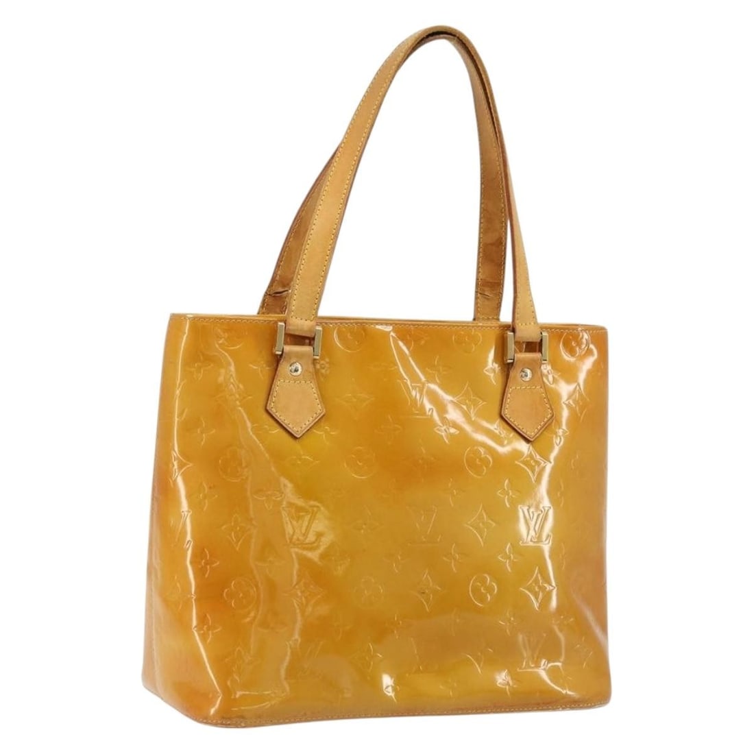 Louis Vuitton Monogram Vernis beige Houston tote M91004: Louis Vuitton Monogram Vernis beige Houston tote M91004 This Louis Vuitton Monogram Vernis Houston handbag in beige patent leather is a stylish accessory designed for women. The bag features a spaciou