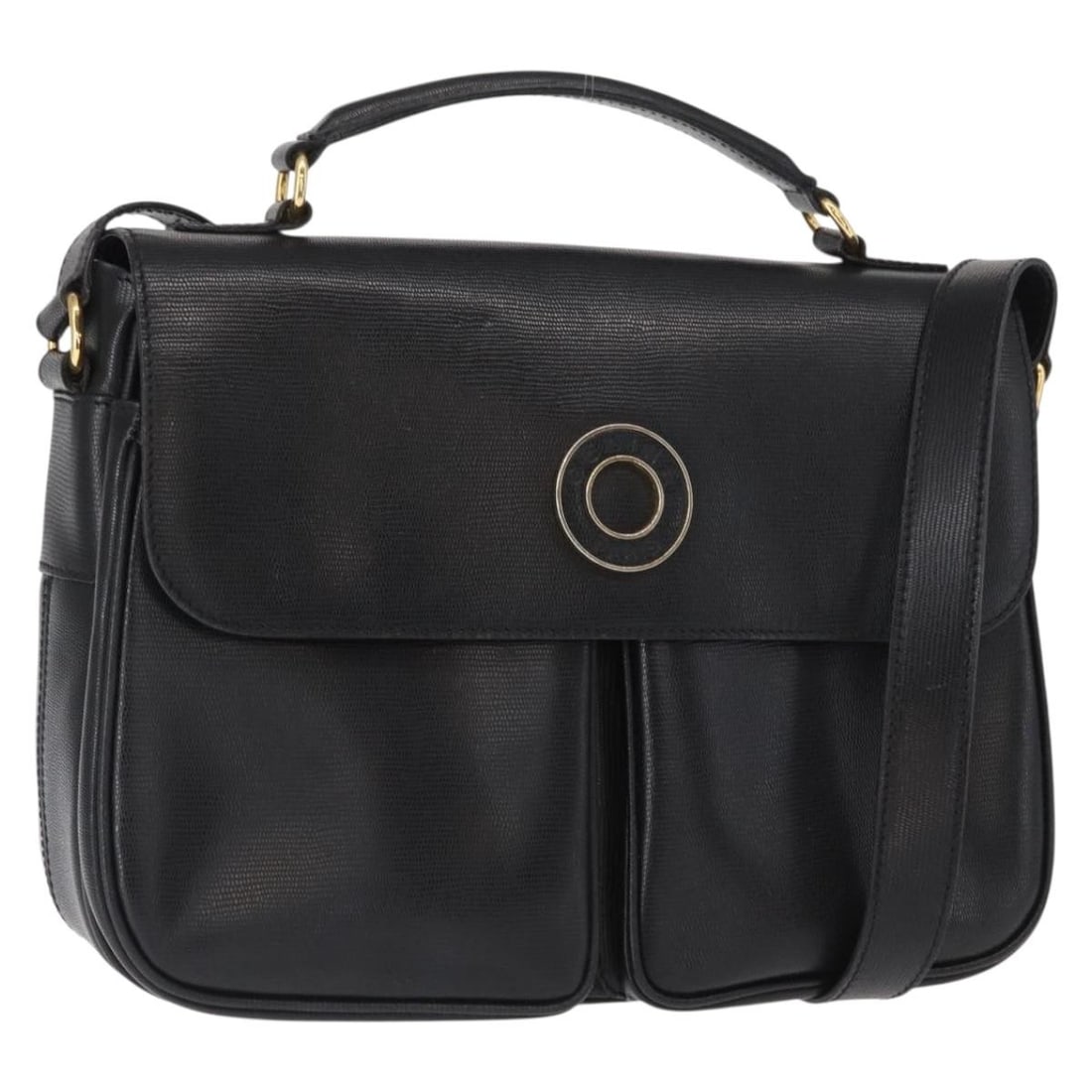 Celine Black Leather Circle Shoulder Bag with Gold Accents: Celine Black Leather Circle Shoulder Bag with Gold Accents This is a CELINE Circle shoulder bag crafted from black leather with gold-tone accents. Made in Italy, the bag features a structured silhouet