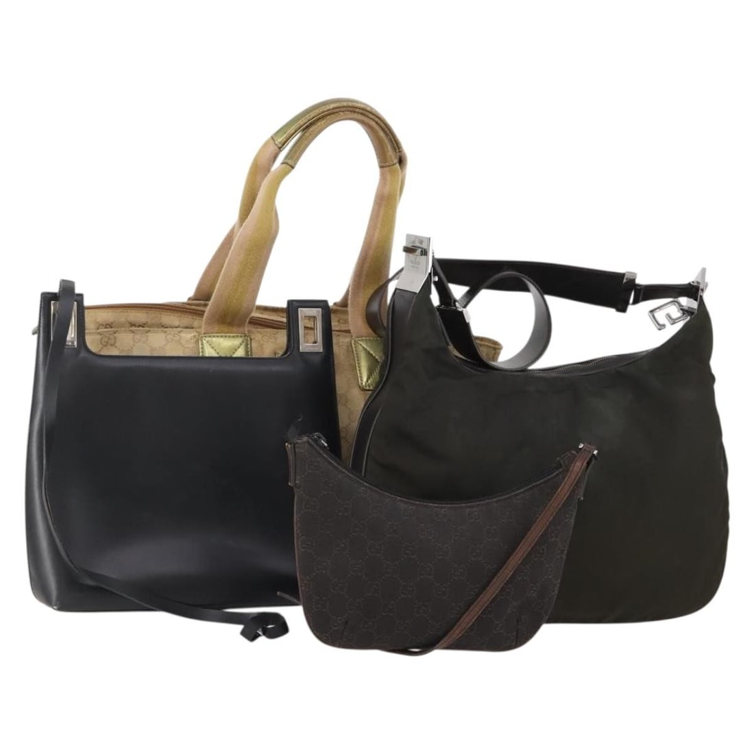 Gucci GG Canvas and Leather Tote Bag 4 Piece Set Beige Black Brown: Gucci GG Canvas and Leather Tote Bag 4 Piece Set Beige Black Brown Gucci GG canvas tote bag in beige, black, and brown, made in Italy. It is constructed from leather and GG canvas and is offered as a 