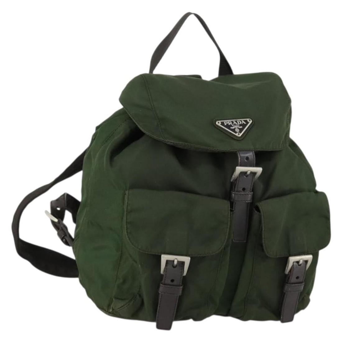 PRADA Nylon Backpack Green Silver Made in Italy: PRADA Nylon Backpack Green Silver Made in Italy Prada nylon backpack in green and silver, made in Italy. The bag measures approximately W34 cm x H25 cm x D12 cm (W13.4 x H9.8 x D4.7 in). It is offered