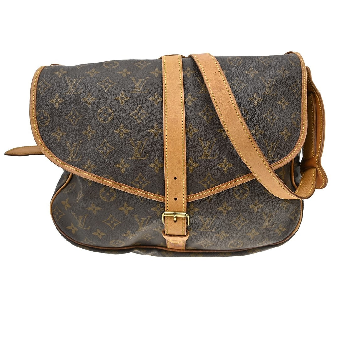 Louis Vuitton Saumur 35 Monogram Canvas Crossbody Shoulder Bag M42254: Louis Vuitton Saumur 35 Monogram Canvas Crossbody Shoulder Bag M42254 Louis Vuitton Saumur 35 monogram shoulder bag in brown monogram canvas and leather, made in France. It features a buckle closure, 