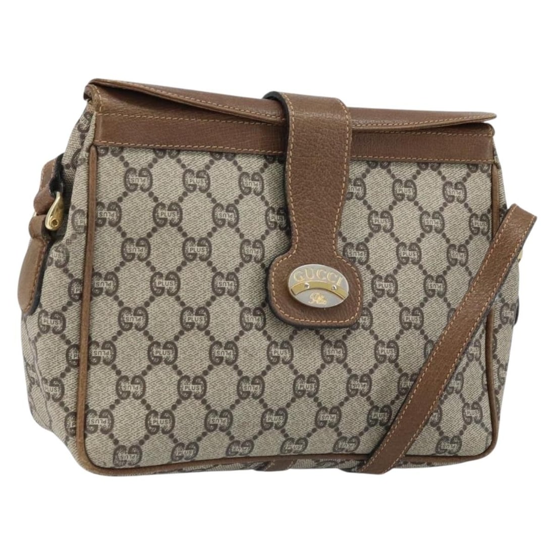 Gucci GG Plus Supreme Beige Gold PVC Women's Shoulder Bag Italy: Gucci GG Plus Supreme Beige Gold PVC Women's Shoulder Bag Italy This is a Gucci GG Plus Supreme shoulder bag crafted from beige and gold PVC leather with GG canvas accents. Designed for women, it feat