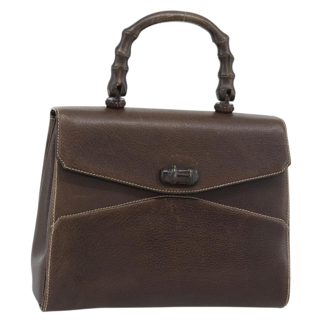 Gucci Bamboo Brown Leather Handbag Made in Italy: Gucci Bamboo Brown Leather Handbag Made in Italy Brown Gucci Bamboo handbag in leather, made in Italy. The bag measures approximately W30 cm x H24 cm x D10 cm, with a handle drop of approximately 11 c