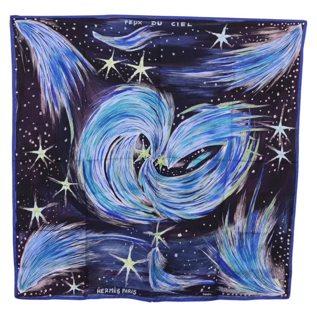 Blue Silk Scarf Hermes Carre 90 Feux du Ciel France (1 of 14)
